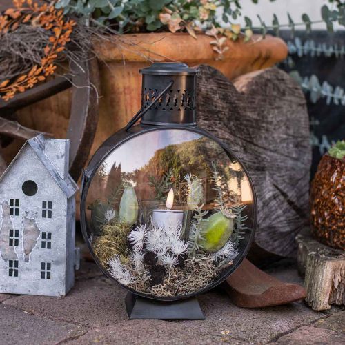 Floristik24 Rund dekorativ lanterne, rustik stearinlys, metalvindlys Ø20cm H30cm
