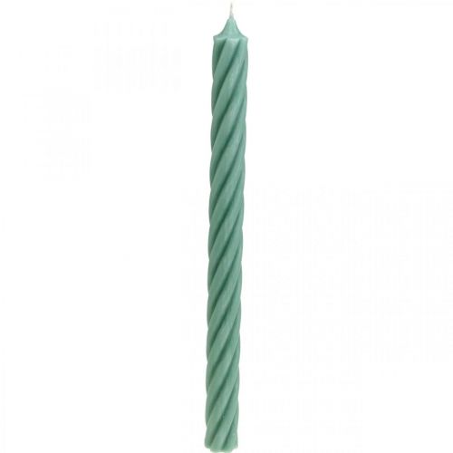 Rustikke stearinlys, ensfarvede, grønne, 350/28 mm, 4 stk