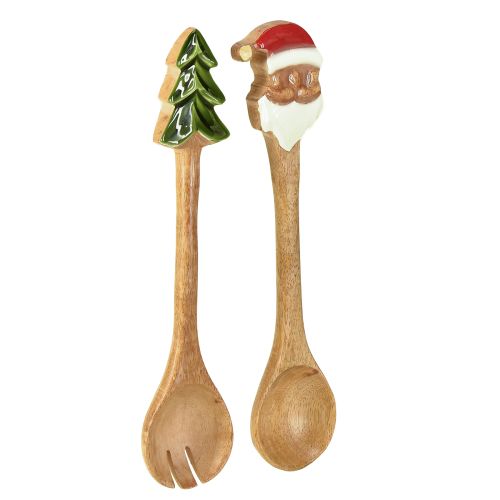 Salatbestik i træ til jul, 28 cm, sæt med 2 stk.