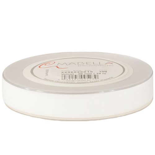 Artikel Fløjlsbånd, gavebånd, dekorativt bånd, hvidt fløjl, 20 mm bredt, 10 m langt