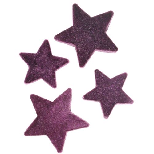 Artikel Scatter dekoration stjerner flockede fløjlsstjerner lilla bær 4/5cm 40stk