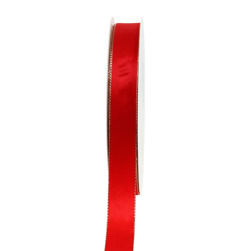 Floristik24 Satinbånd rødt med guldkant 15mm 40m