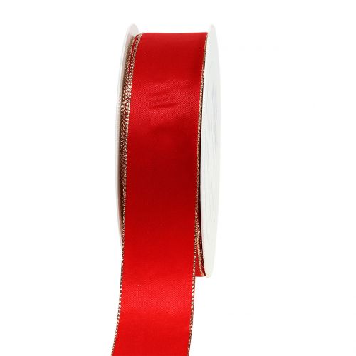 Floristik24 Satinbånd rødt med guldkant 40mm 40m