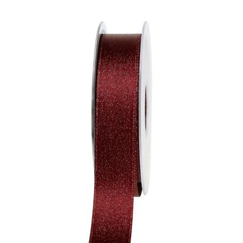 Artikel Satinbånd med glimmer mørkerød 25mm 20m