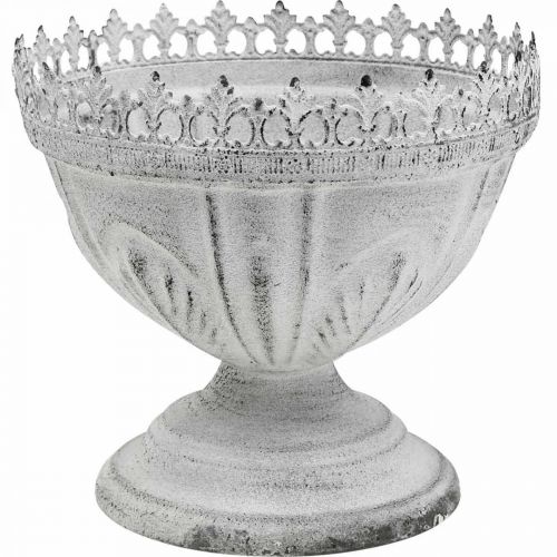 Dekorativ trofæ dekorationsskål i metal hvid med kronekant H15cm