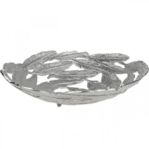 Dekorativ skål sølv metal skål fjer Ø37cm H9cm