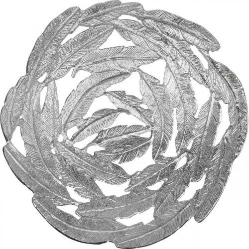 Dekorativ skål sølv metal skål fjer Ø37cm H9cm