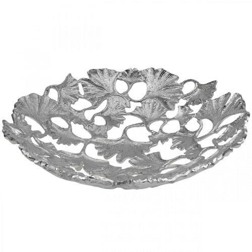 Floristik24 Dekorativ skål sølv Ginkgo skål metal Ø43cm H11cm