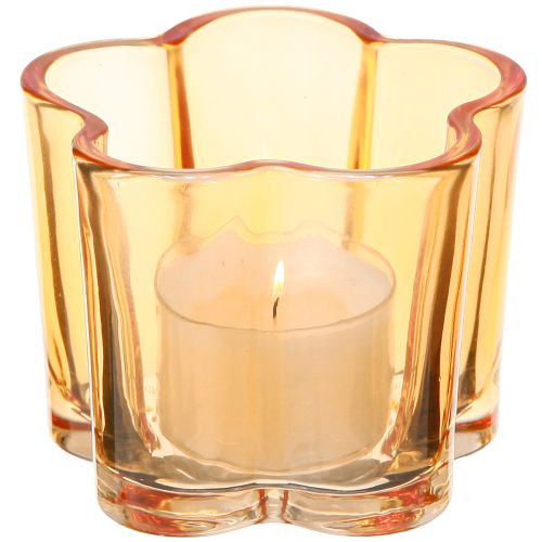 Skål glas fyrfadsstage blomst orange Ø7,5cm H6cm 6stk