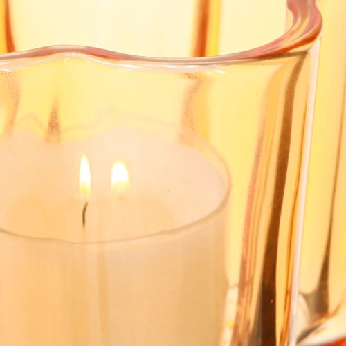 Artikel Skål glas fyrfadsstage blomst orange Ø7,5cm H6cm 6stk