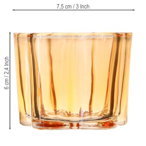 Artikel Skål glas fyrfadsstage blomst orange Ø7,5cm H6cm 6stk
