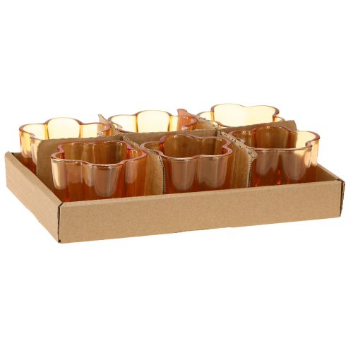 Artikel Skål glas fyrfadsstage blomst orange Ø7,5cm H6cm 6stk