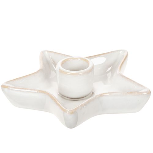 Keramik stjernelysholder, hvid, til keglelys, 12 cm, 2 stk.