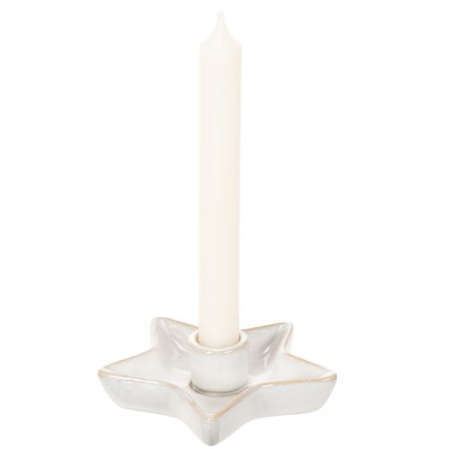 Keramik stjernelysholder, hvid, til keglelys, 12 cm, 2 stk. | Floristik24.dk