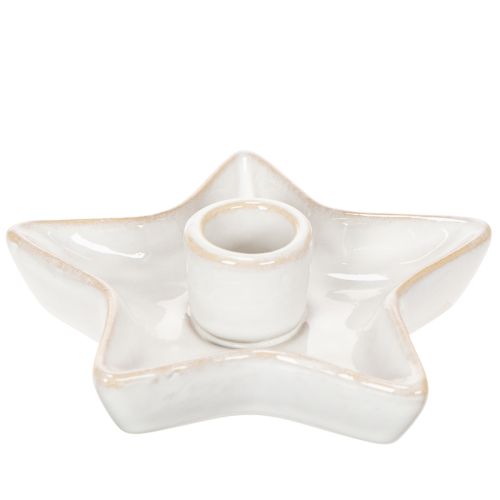 Keramik stjernelysholder, hvid, til keglelys, 12 cm, 2 stk. | Floristik24.dk