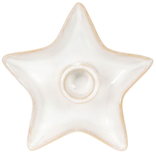 Keramik stjernelysholder, hvid, til keglelys, 12 cm, 2 stk. | Floristik24.dk