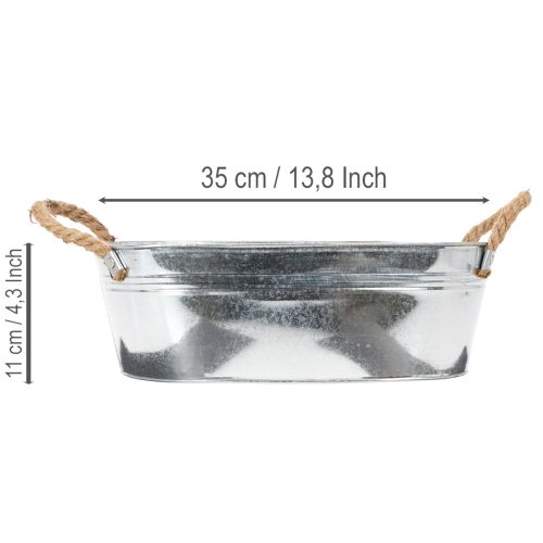 Oval skål 35 cm x 21,5 cm H 11,5 cm, blank zink | Floristik24.dk