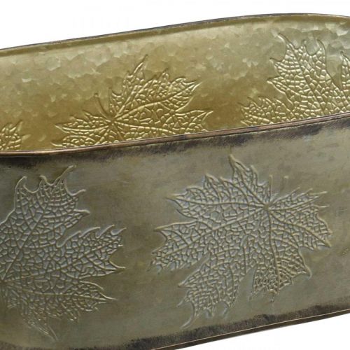 Artikel Efterårskrukke, planteskål med blade, metaldekoration gylden L38cm H15cm