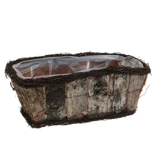 Planteskål rektangulær birkebark vinstokke 36x18x14cm
