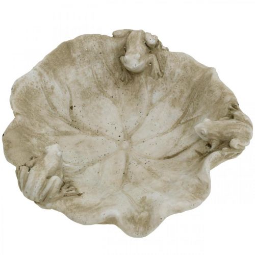 Artikel Fuglebad med frøer, beton havefigur, fuglebad lotusblad B21cm H7cm