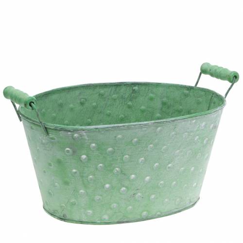 Floristik24 Dekorativ skål plantemaskine metal grøn oval 25,5x18,5cm H13cm