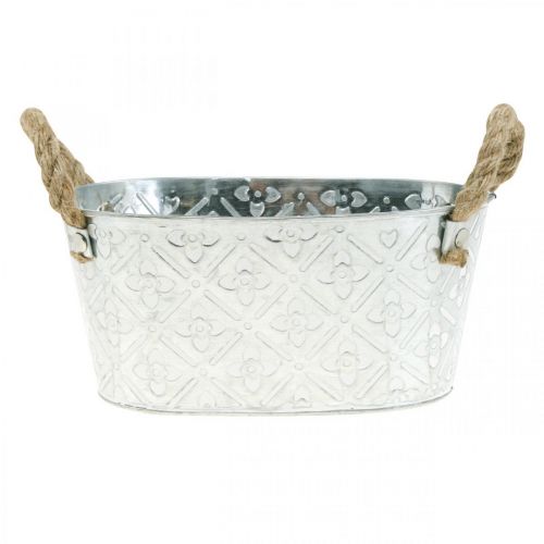 Floristik24 Dekorativ skål oval sølv med hanke metal planteskål 22,5×13,5cm