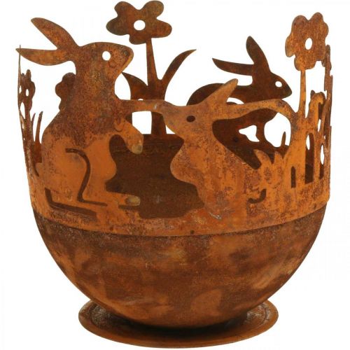 Floristik24 Metalskål med kaniner, påskepynt, plantekasse til plantning patina Ø18cm H19,5cm