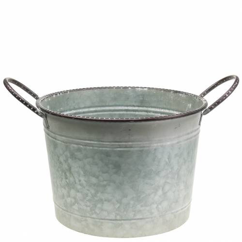 Zink skål med hanke grå, brun og hvid vasket Ø31cm H21cm