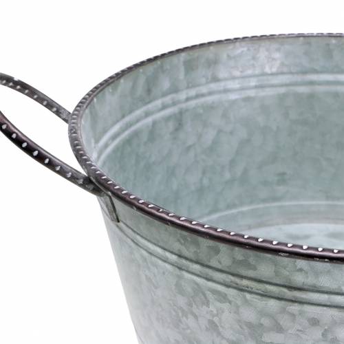 Artikel Zink skål med greb grå, brun vasket hvid Ø38cm H17cm