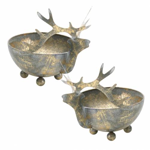Artikel Skål med rensdyrhoved gyldent vintage look metal Ø9,5cm 2stk