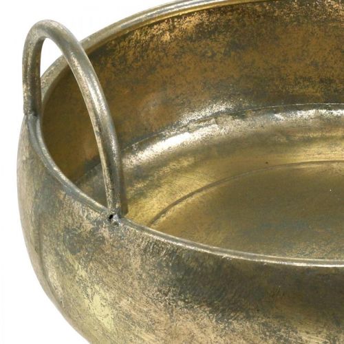 Floristik24 Plantekasse metal skål med håndtag guld antik look Ø31cm