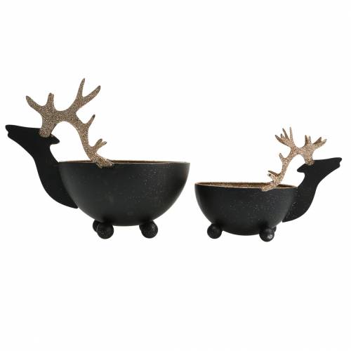 Artikel Skål med rensdyrhoved Sort, gyldent metal Ø11/14 cm Sæt med 2 stk
