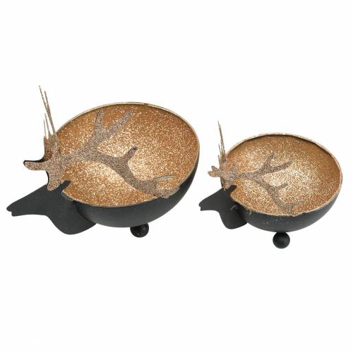 Artikel Skål med rensdyrhoved Sort, gyldent metal Ø11/14 cm Sæt med 2 stk