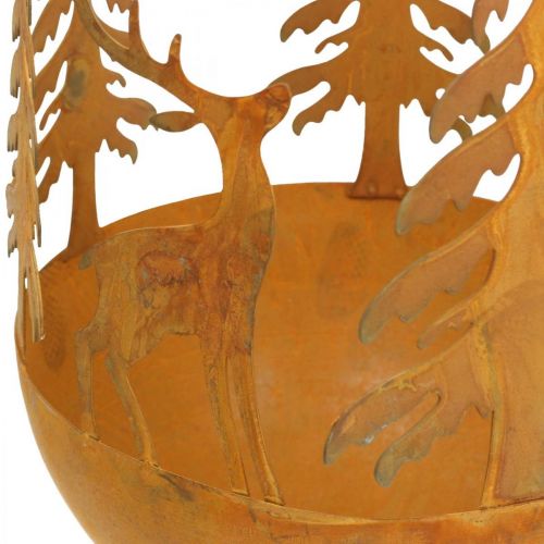 Floristik24 Metalskål med rådyr, skovdekoration til advent, dekorativt kar rustfrit stål Ø25cm H29cm