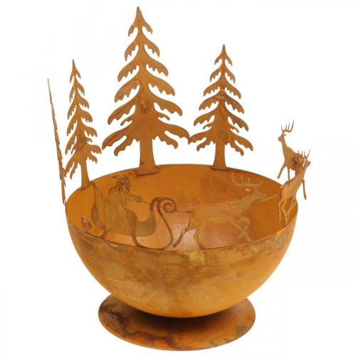 Dekorativ skål med juleslæde, adventsdekoration, metalbeholder, rist i rustfrit stål Ø25cm H32,5cm