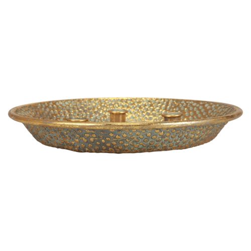 Floristik24 Lyseplade metal antik pind lysestage guld Ø32cm