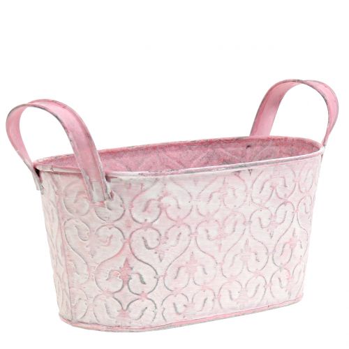 Floristik24 Zinkpande med lyserødt udsmykning 18,5cm x 11cm H9cm