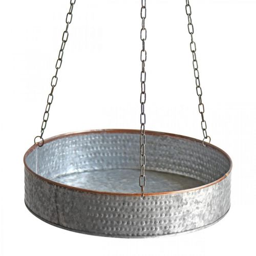 Floristik24 Planteskål til ophæng, metalkar med kæde sølv, kobberfarvet Ø30/40m H9/9,5cm L98/112cm
