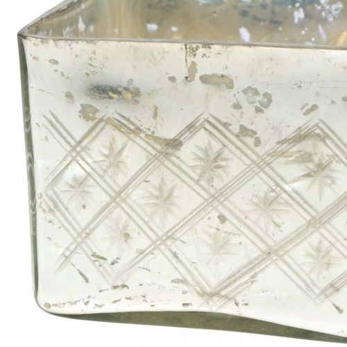 Glaskrukke med låg shabby glasdekoration champagne 14×14×14,5cm