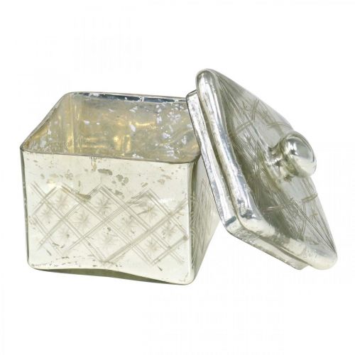 Floristik24 Glaskrukke med låg shabby glasdekoration champagne 14×14×14,5cm