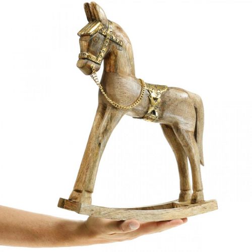 Floristik24 Dekorativ gyngehest træ massiv julenatur, gylden 28 × 39 × 9,5cm