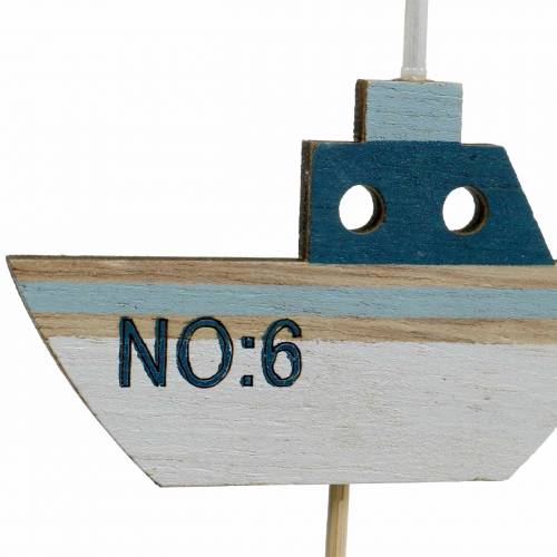 Artikel Deco stik skib træ hvid blå natur 8cm H37cm 24p