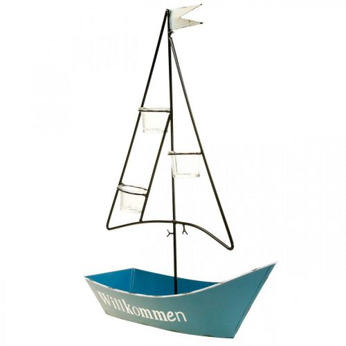 Artikel Lanterne metalskib maritim dekoration blå 38x14x55cm