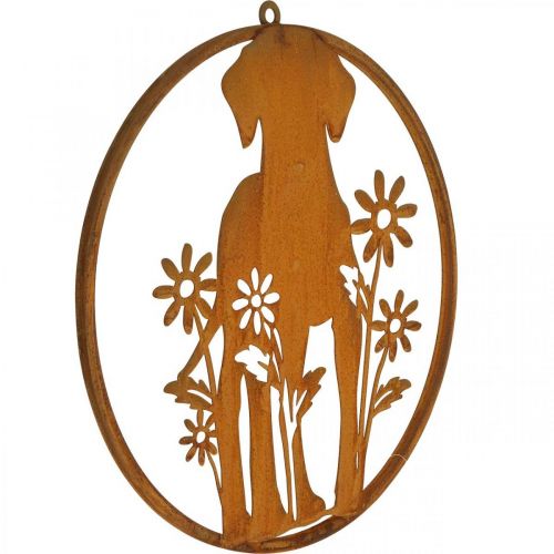 Floristik24 Metalskilt patinahund med blomster Ø38cm