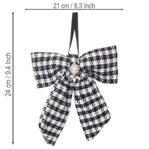 Stofsløjfe med broche og ophæng, ternet, 24 cm, 2 stk. | Floristik24.dk
