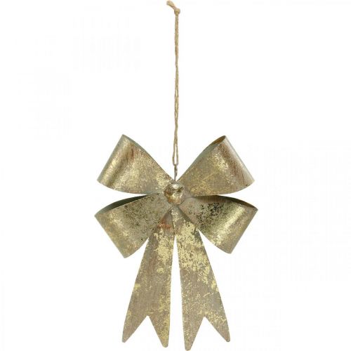 Artikel Sløjfer af metal, julevedhæng, adventsdekoration gyldent, antikt look H18cm B12,5cm 2stk