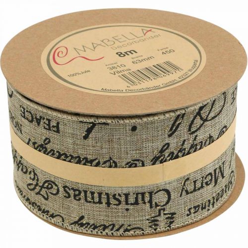 Floristik24 Bånd bredt Merry Christmas Bånd Jute Beige, Gylden 63mm 8m