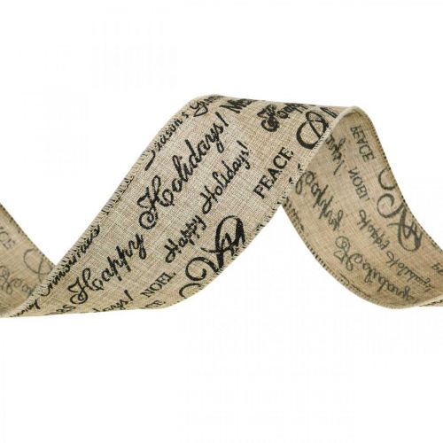 Floristik24 Bånd bredt Merry Christmas Bånd Jute Beige, Gylden 63mm 8m