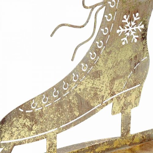 Artikel Metal skøjte, vinterdekoration, dekorativ skøjte, julegyldne antik look H22,5 cm