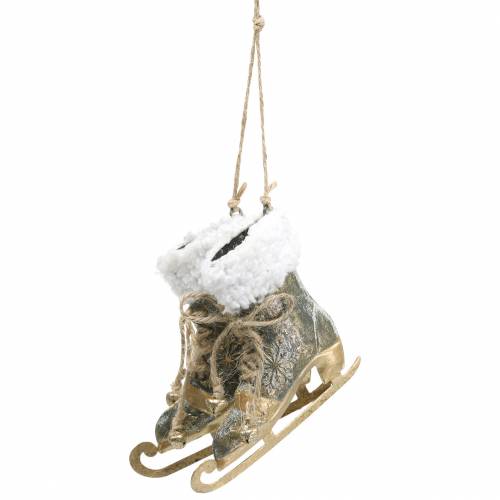 Floristik24 Hængende skøjter til juletræ Gylden, Hvid 11×10cm